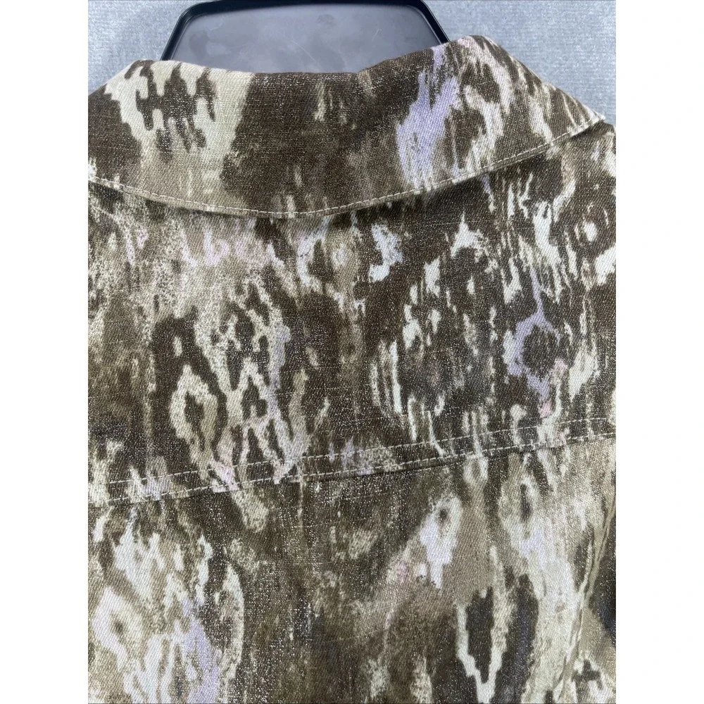 CHICO'S 3/4 Sleeve Jacket Brown Beige Print Linen Blend Size 1 NWT